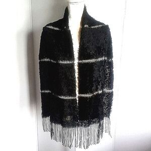 Womens PEACOCK Stylish Black Thin/Clear/Cutout Stripped Faux Fur Scarf